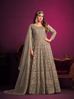 Thumbnail for Anaita Grey Embroidered Net Anarkali Suit - Distacart