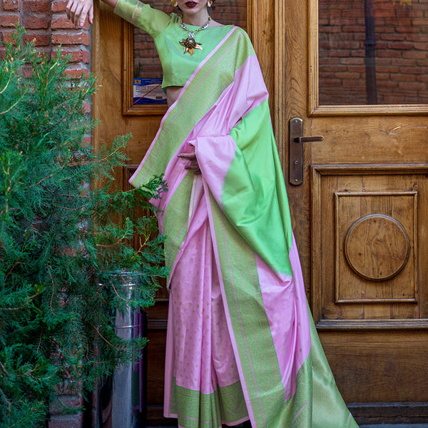 Monjolika Fashion Green And Lavender Weaving Silk Traditional Saree - Distacart