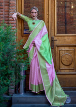 Thumbnail for Monjolika Fashion Green And Lavender Weaving Silk Traditional Saree