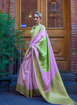 Thumbnail for Monjolika Fashion Green And Lavender Weaving Silk Traditional Saree