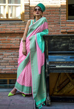 Thumbnail for Monjolika Fashion Pink And Sea Green Weaving Silk Ceremonial Trendy Saree - Distacart