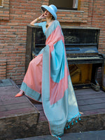 Thumbnail for Monjolika Fashion Light Blue And Peach Weaving Silk Festival Contemporary Saree - Distacart