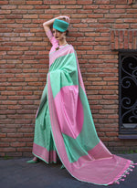 Thumbnail for Monjolika Fashion Sea Green And Pink Weaving Ceremonial Trendy Saree