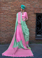 Thumbnail for Monjolika Fashion Sea Green And Pink Weaving Ceremonial Trendy Saree