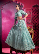 Thumbnail for Monjolika Fashion Aqua Blue Embroidered And Sequin Work Wedding Lehenga Choli