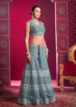 Thumbnail for Monjolika Fashion Blue Embroidered And Sequin Work Wedding Lehenga Choli