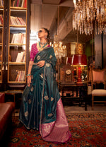 Thumbnail for Monjolika Fashion Satin Dark Green Weaving Work Classic Saree - Distacart