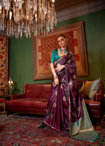 Thumbnail for Monjolika Fashion Wine Weaving Work Satin Designer Saree