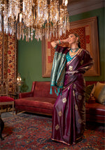 Thumbnail for Monjolika Fashion Wine Weaving Work Satin Designer Saree