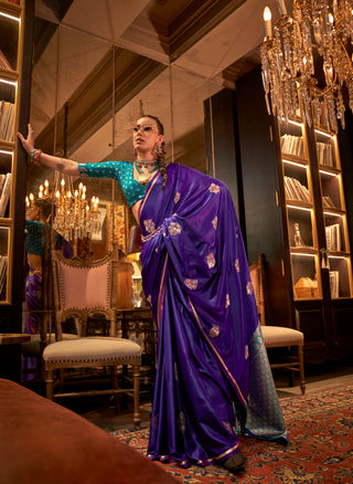 Monjolika Fashion Violet Satin Weaving Work Festival Traditional Saree