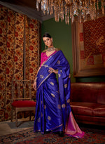 Thumbnail for Monjolika Fashion Blue Satin Weaving Work Classic Saree - Distacart