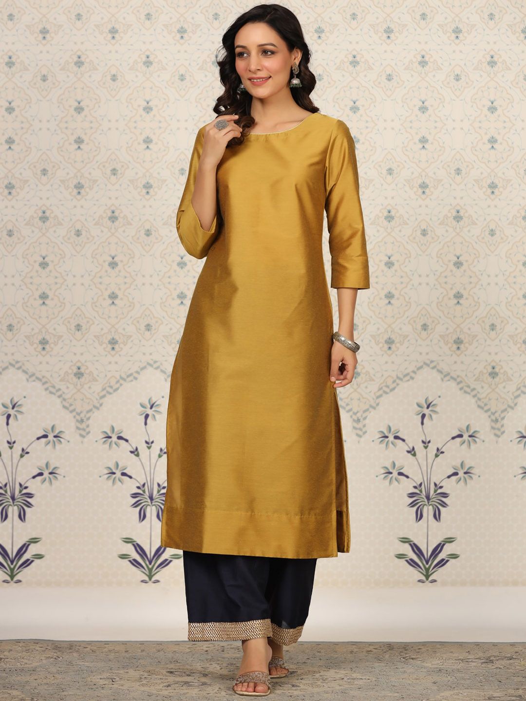 Ode by House of Pataudi Round Neck Kurta With Palazzos - Distacart