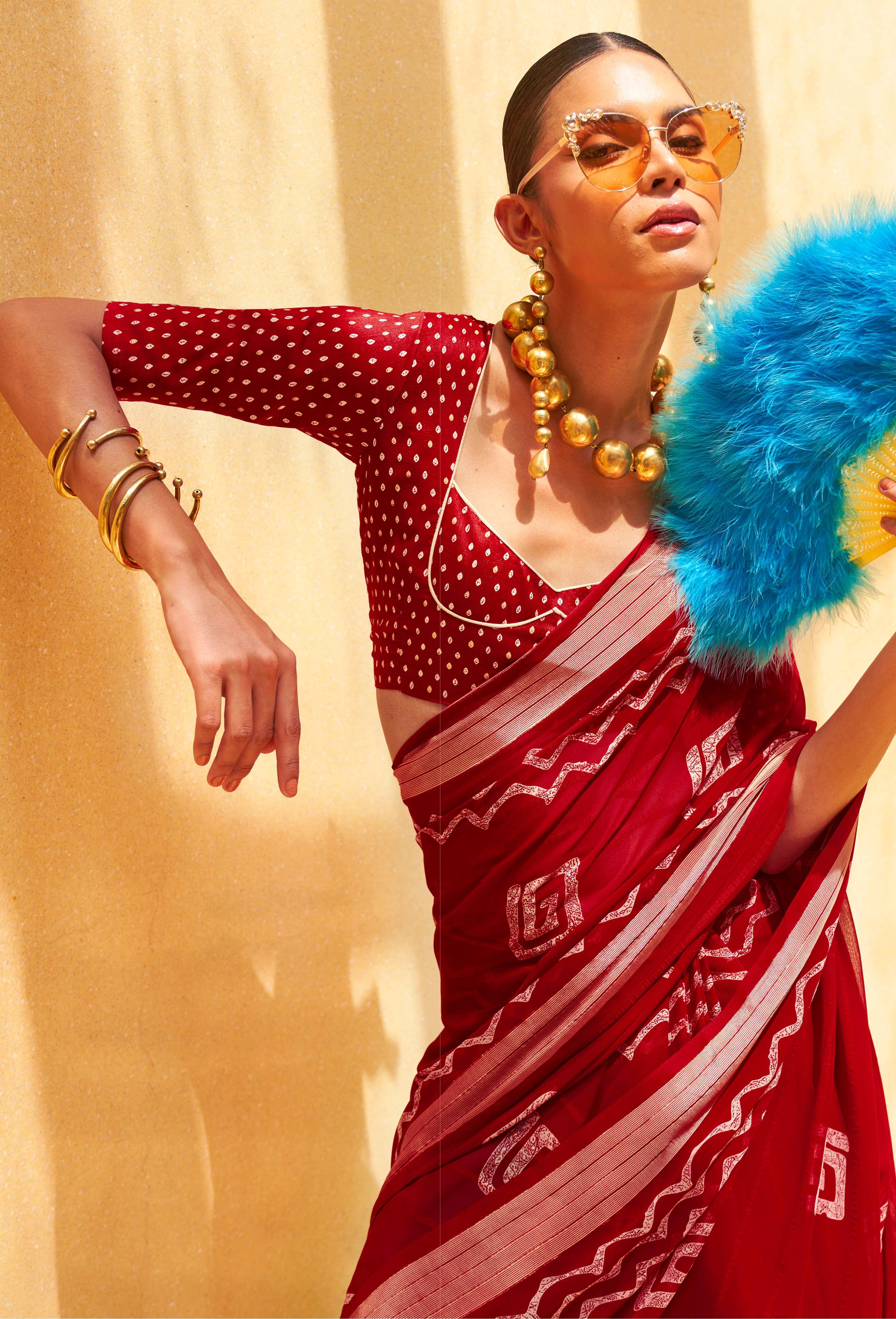 Monjolika Fashion Maroon Printed Georgette Classic Saree