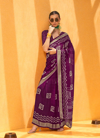 Monjolika Fashion Purple Printed Georgette Traditional Saree