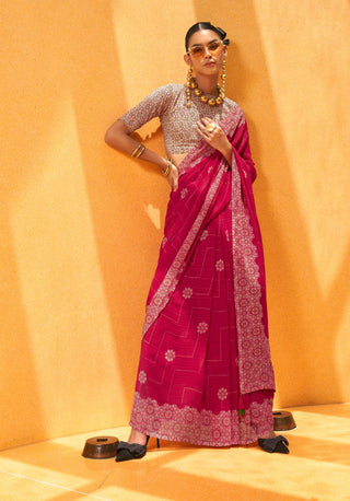 Monjolika Fashion Rani Georgette Printed Trendy Saree