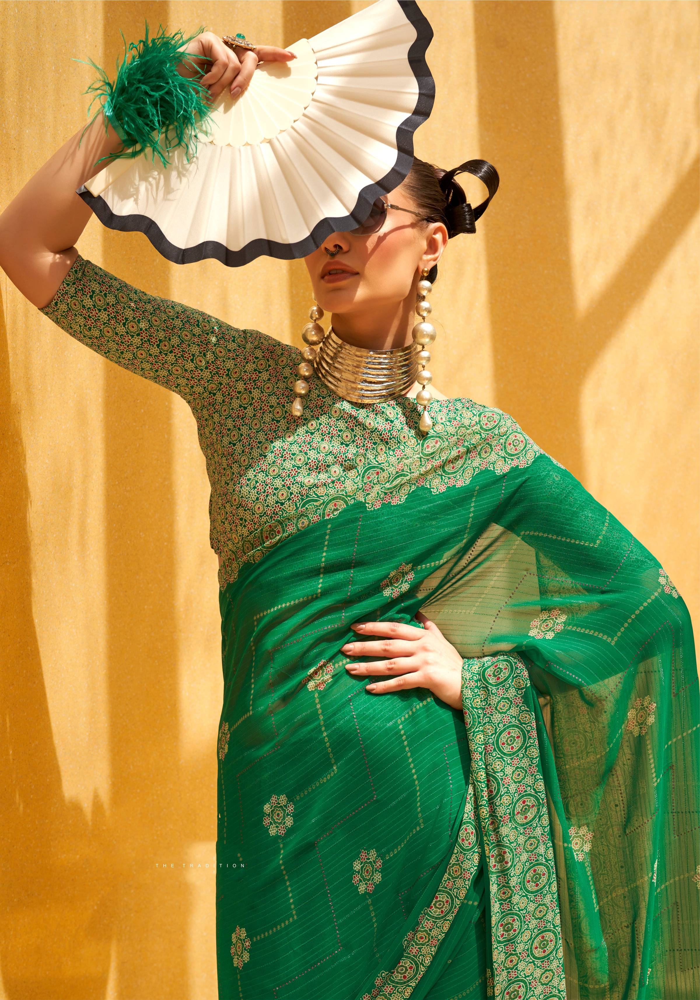 Monjolika Fashion Georgette Printed Classic Saree In Green