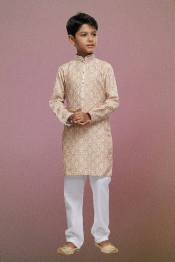 Raivat Ethnic Cotton Thread Work Kids Kurta Pajama In Beige Colour - Distacart