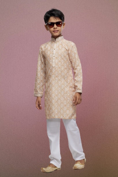 Raivat Ethnic Cotton Thread Work Kids Kurta Pajama In Beige Colour - Distacart