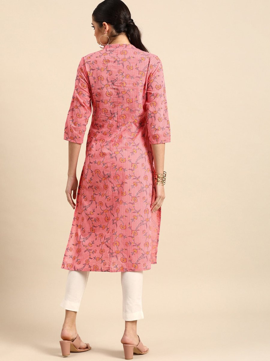 All About You Women Pink & Yellow Floral Printed Kurta - Distacart