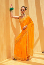 Thumbnail for Monjolika Fashion Georgette Yellow Printed Trendy Saree