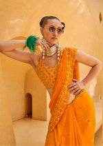 Thumbnail for Monjolika Fashion Georgette Yellow Printed Trendy Saree