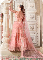 Thumbnail for Monjolika Fashion Peach Net Thread Embroidery And Dimond Work Lehenga Choli