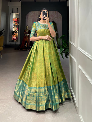 Lorenvalley Parotgreen Kanjivaram Zari Weaving Work Gown - Distacart