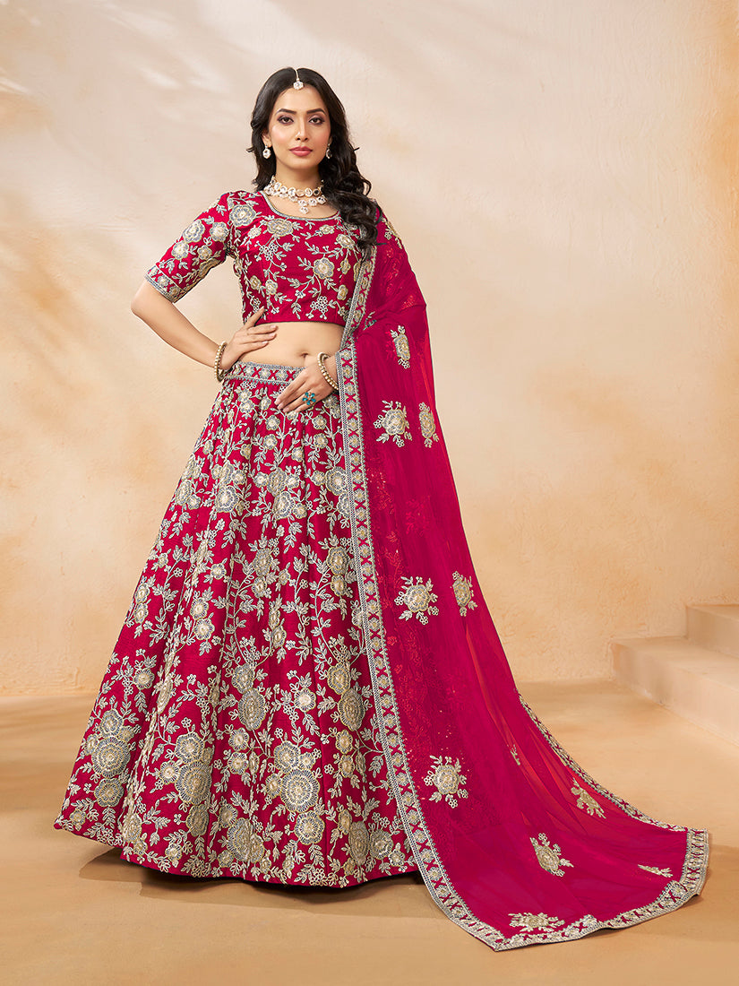 Monjolika Fashion Art Silk Embroidered Rani Pink Trendy Lehenga Choli