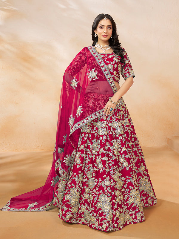 Monjolika Fashion Art Silk Embroidered Rani Pink Trendy Lehenga Choli