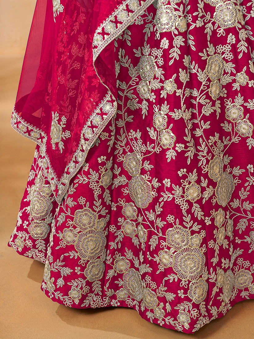 Monjolika Fashion Art Silk Embroidered Rani Pink Trendy Lehenga Choli