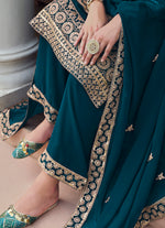 Thumbnail for Monjolika Fashion Georgette Dark Teal Embroidered Designer Salwar Kameez