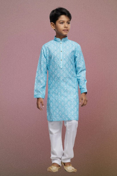 Raivat Ethnic Cotton Thread Work Kids Kurta Pajama In Sky Blue Colour - Distacart