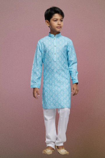Raivat Ethnic Cotton Thread Work Kids Kurta Pajama In Sky Blue Colour - Distacart