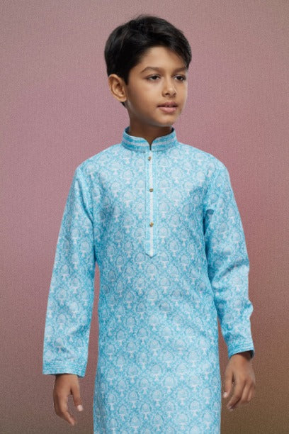 Raivat Ethnic Cotton Thread Work Kids Kurta Pajama In Sky Blue Colour - Distacart
