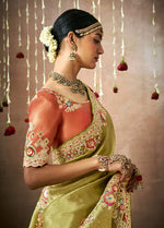 Thumbnail for Monjolika Fashion Organza Silk Embroidered Bollywood Saree In Green