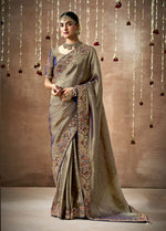 Thumbnail for Monjolika Fashion Embroidered Organza Silk Grey Classic Saree - Distacart