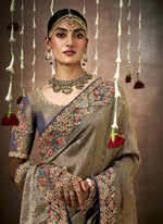 Thumbnail for Monjolika Fashion Embroidered Organza Silk Grey Classic Saree - Distacart