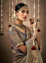 Thumbnail for Monjolika Fashion Embroidered Organza Silk Grey Classic Saree - Distacart
