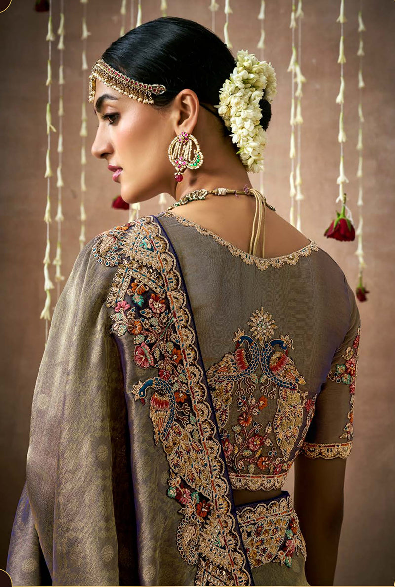 Monjolika Fashion Embroidered Organza Silk Grey Classic Saree - Distacart