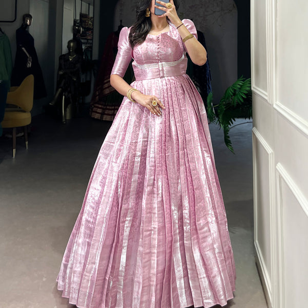 Lorenvalley Fashion Pink Kanjivaram Zari Weaving Work With Lace Touch Up Gown with Koti - Distacart