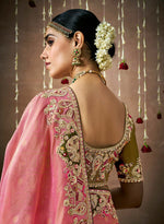 Thumbnail for Monjolika Fashion Organza Silk Pink Embroidered Bollywood Saree