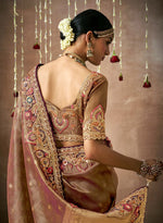 Thumbnail for Monjolika Fashion Organza Silk Embroidered Brown Classic Saree - Distacart