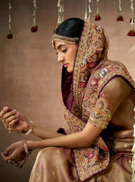 Thumbnail for Monjolika Fashion Organza Silk Embroidered Brown Classic Saree - Distacart
