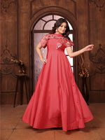 Thumbnail for Monjolika Fashion Dark Peach Triva Silk Embroidered Wedding Wear Gown