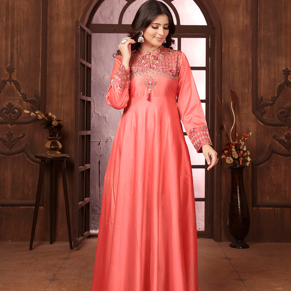 Monjolika Fashion Light Pink Triva Silk Embroidered Wedding Wear Gown - Distacart