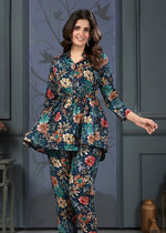 Thumbnail for Monjolika Fashion Dark Teal Rayon Printed Casual Wear Co Ord Set