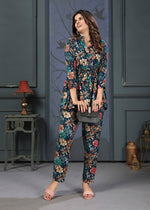 Thumbnail for Monjolika Fashion Dark Teal Rayon Printed Casual Wear Co Ord Set