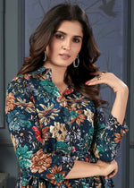 Thumbnail for Monjolika Fashion Dark Teal Rayon Printed Casual Wear Co Ord Set