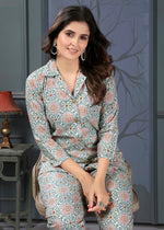 Thumbnail for Monjolika Fashion Light Grey Rayon Printed Casual Wear Co Ord Set
