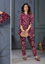 Thumbnail for Monjolika Fashion Wine Rayon Printed Casual Wear Co Ord Set